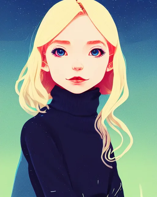 Image similar to digital illustration of pretty girl sa rina with shoulder length blonde hair wearing a sweater, from alice in wonderland, smoking, at night, by ilya kuvshinov, lois van baarle, rossdraws, basquiat