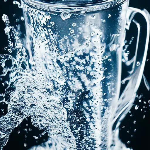 Image similar to dslr photo of a blender full of water, shattering in slow motion, full bodied portrait, artgerm, artstation, very high quality, intricate details, extremely high quality, moody lighting, real camera, real photo, 8 k, full subject in shot