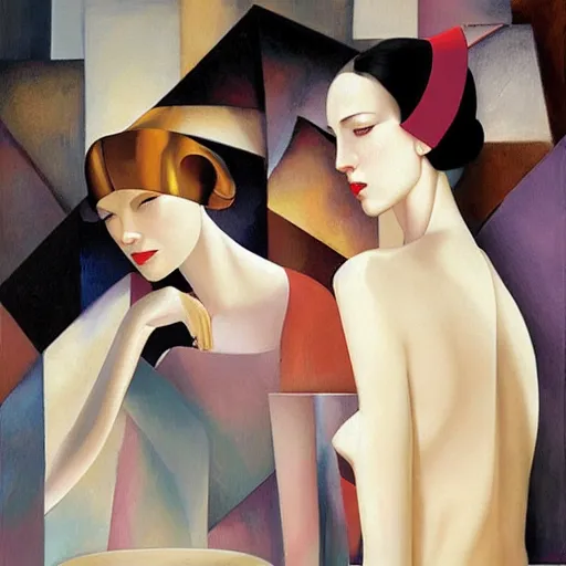 Image similar to listening, art by bofeng lin, tamara de lempicka, wlop