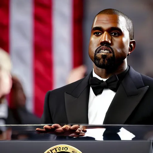 Image similar to WASHINGTON (AP) Kanye West sworn in as President, January 20th, 2024