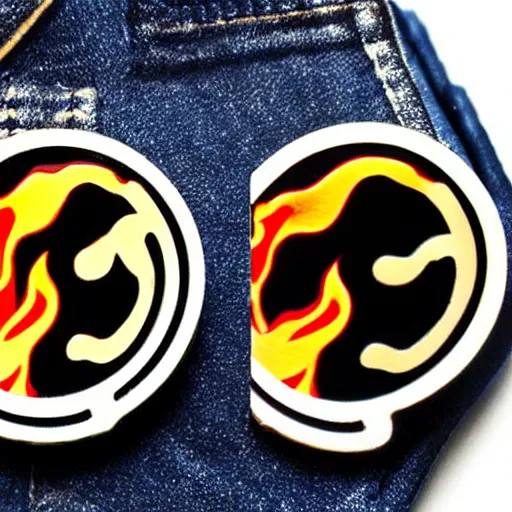 Image similar to simple yet detailed, pictogram fire warning flame enamel pin retro design