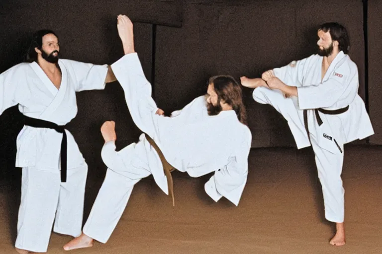 Image similar to photo of jesus learning karate in a dojo