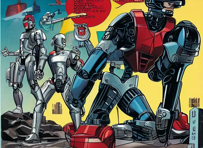 Image similar to robocop civil war, comic book surrealism