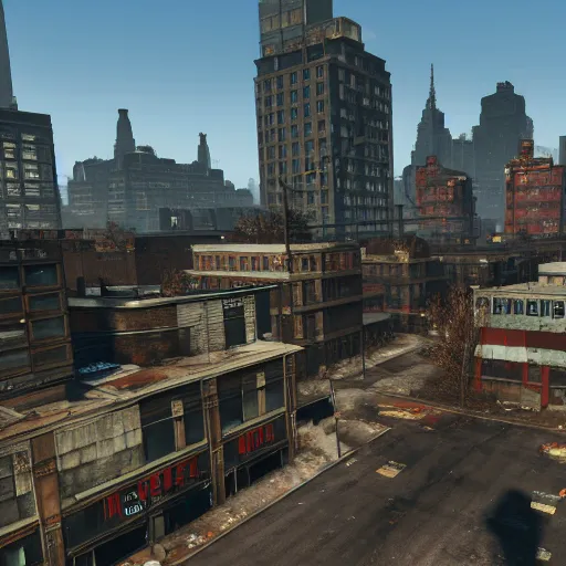 Image similar to new york city in fallout 4, unreal engine, raytracing