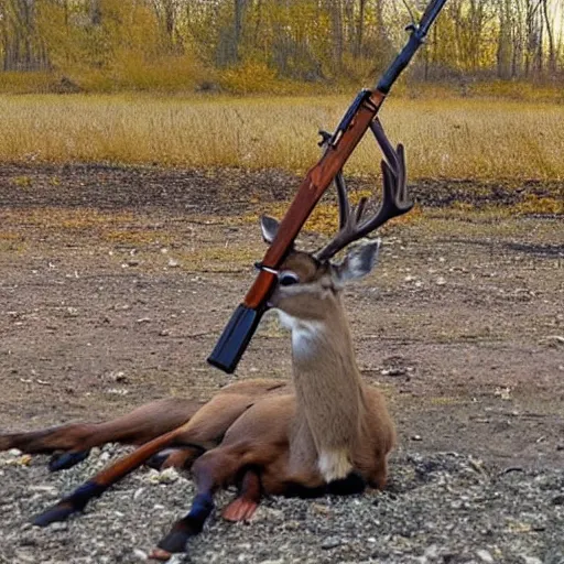 Image similar to A deer shooting an AK-47