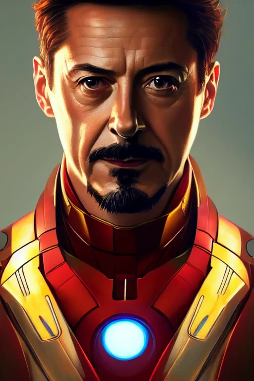 Image similar to zelensky as tony stark, portrait, iron man, highly detailed, digital painting, artstation, concept art, smooth, sharp focus, illustration, cinematic lighting, art by artgerm and greg rutkowski and alphonse mucha