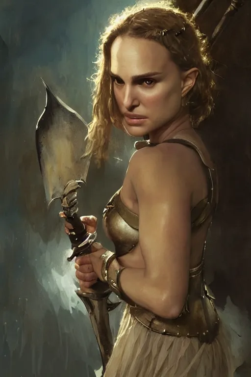 Image similar to natalie portman, legendary warrior, heroic, lord of the rings, tattoos, decorative ornaments, battle armor, by carl spitzweg, ismail inceoglu, vdragan bibin, hans thoma, greg rutkowski, alexandros pyromallis, perfect face, fine details, realistic shading photorealism