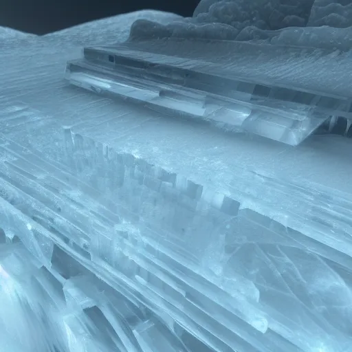 Image similar to A creature behind a slightly transparent frosted icesheet, raytraced refraction