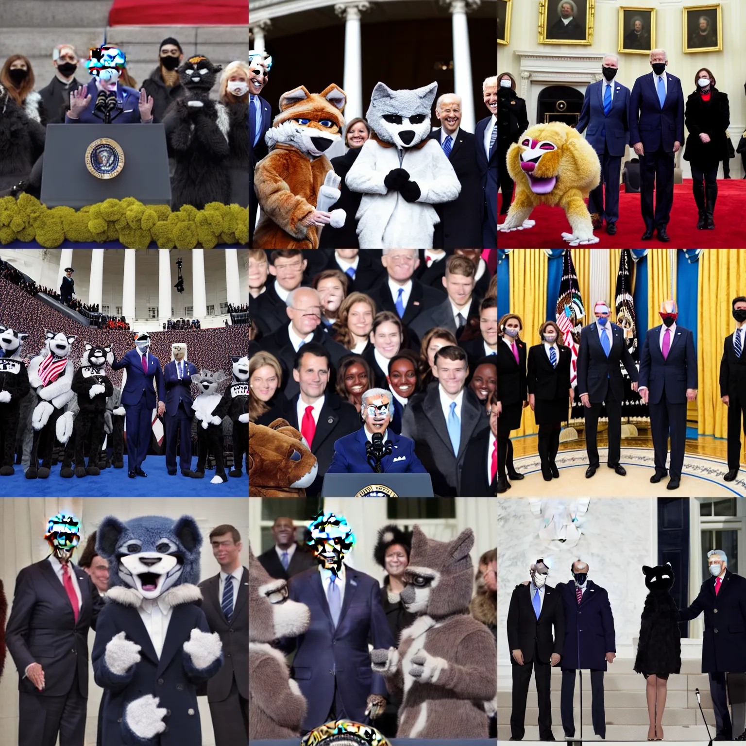 Prompt: president biden and the fursuit clique at his inauguration