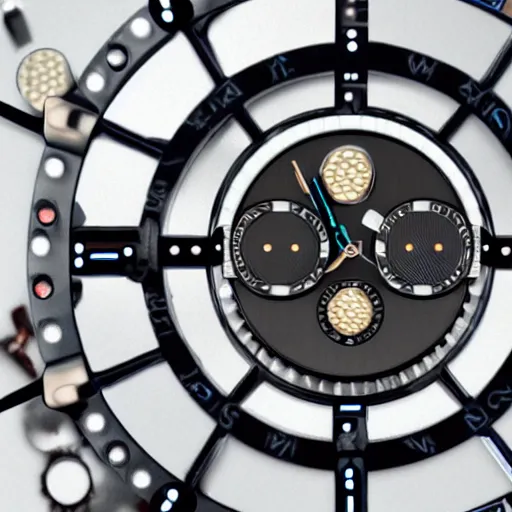 Image similar to a watch with an infinity mirror as a face and a lot of gears