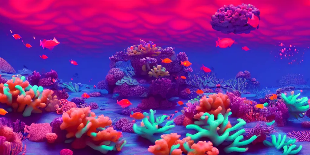 Image similar to majestic neon glowing coral reef, masterpiece painting by fabian jimenez and Jonathan solter, hyper realism, octane render