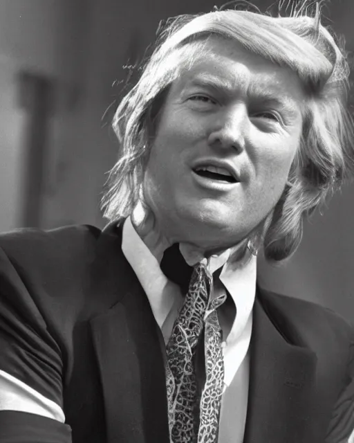 Image similar to a portrait of a 1 9 6 0 s hippie looking like donald trump