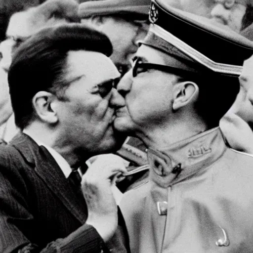 Image similar to Leonid Brezhnev and Erich Honecker kiss. High definition photography