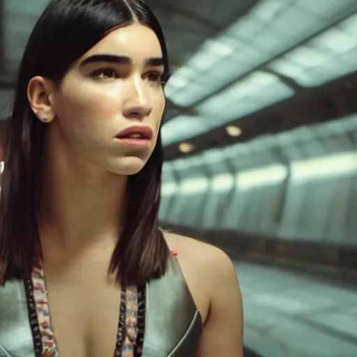Prompt: movie still of cyborg dua lipa, cinematic composition, cinematic light, criterion collection, by edgar wright