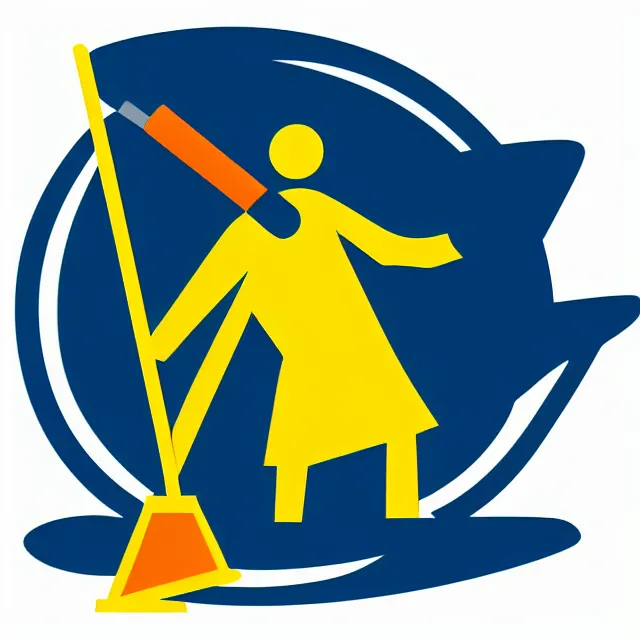 Prompt: janitor holding broom, vector logo, professional sports style, flat colours, bright colours, SVG, professional, sharp edges