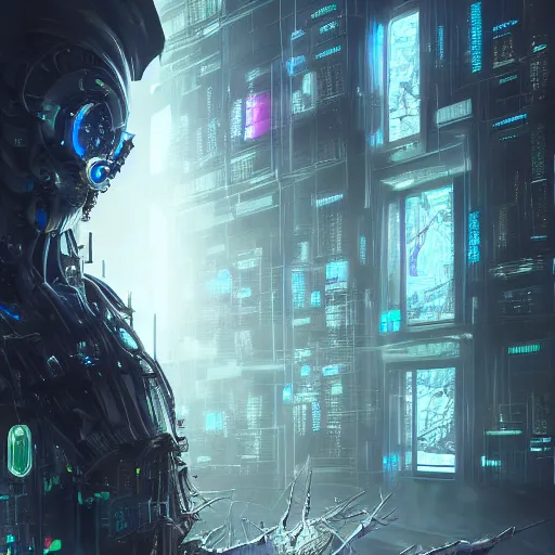 Prompt: a portrait of a evil cybernetic house in glass armor releasing spell, full height, moving forward, cyberpunk concept art, trending on artstation, highly detailed, intricate, sharp focus, digital art, 8 k