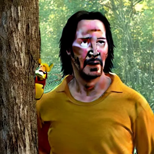 Image similar to A still of Keanu Reeves as Winnie the Pooh