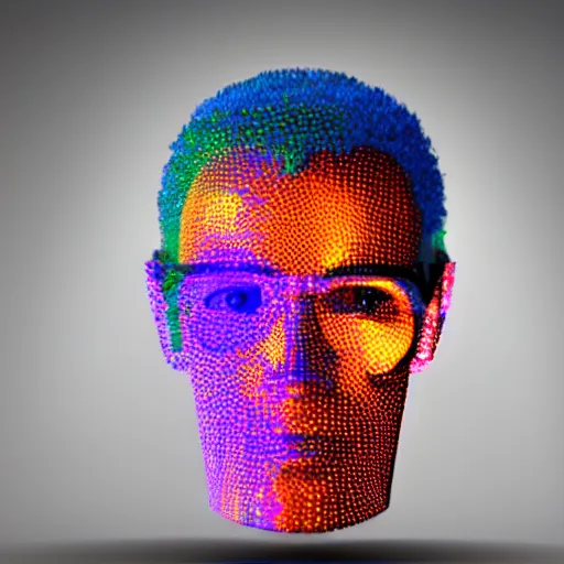 Image similar to a 3d human head made up of shiny holograms