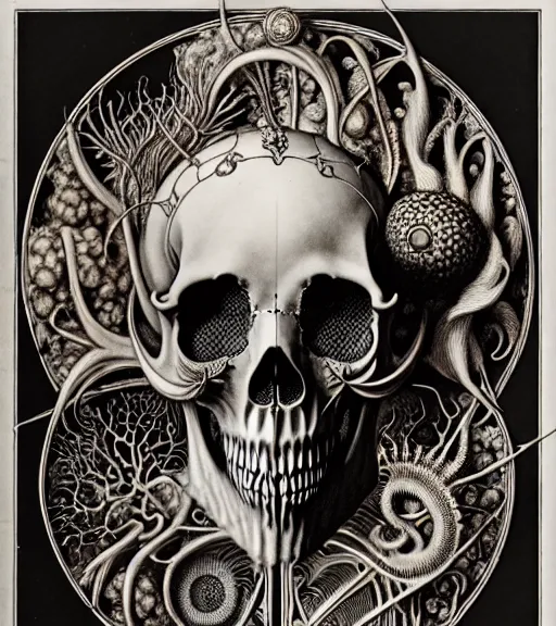 Image similar to art forms of nature by ernst haeckel, memento mori by arthur rackham, ornate antique porcelain beautiful skull mask, ultrasharp, photorealistic, hyperdetailed, octane render, polished, art nouveau, neo - gothic, gothic, intricate ornamental organic filigree, art nouveau botanicals, art forms of nature by ernst haeckel, horizontal symmetry, symbolist, visionary