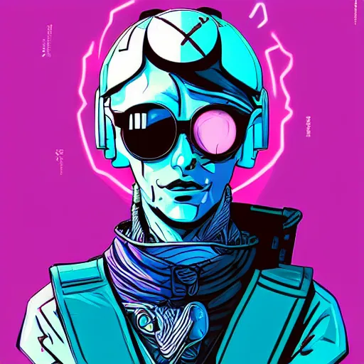 Prompt: “in the style of josan Gonzalez and jinx88 a young and suave cyberpunk teenager wearing a futuristic helmet, eyes still visible, highly detailed, y2k”