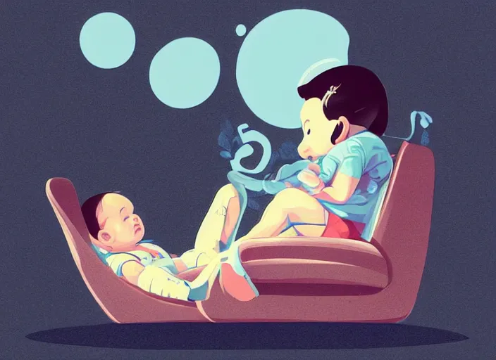 Prompt: a nine month old baby sitting in an armchair. clean cel shaded vector art. shutterstock. behance hd by lois van baarle, artgerm, helen huang, by makoto shinkai and ilya kuvshinov, rossdraws, illustration, art by ilya kuvshinov