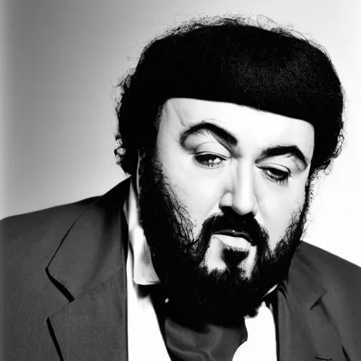 Image similar to black and white photo, portrait of Luciano Pavarotti by richard avedon, realistic, Leica, medium format, cinematic lighting, parallax, high resolution,