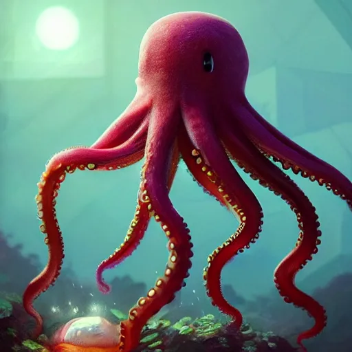 Image similar to octopus cute, illustration, digital art, inspired by little big planet, by greg rutkowski, sharp, masterpiece, highly detailed, photorealistic, octane render, 8 k, unreal engine 5, trending on artstation, vivid colors