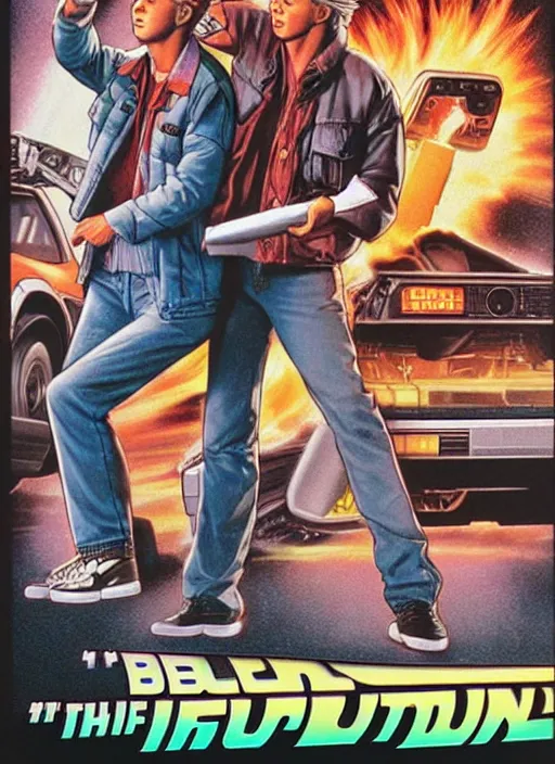 Prompt: movie poster by drew struzan for the back to the future ii.