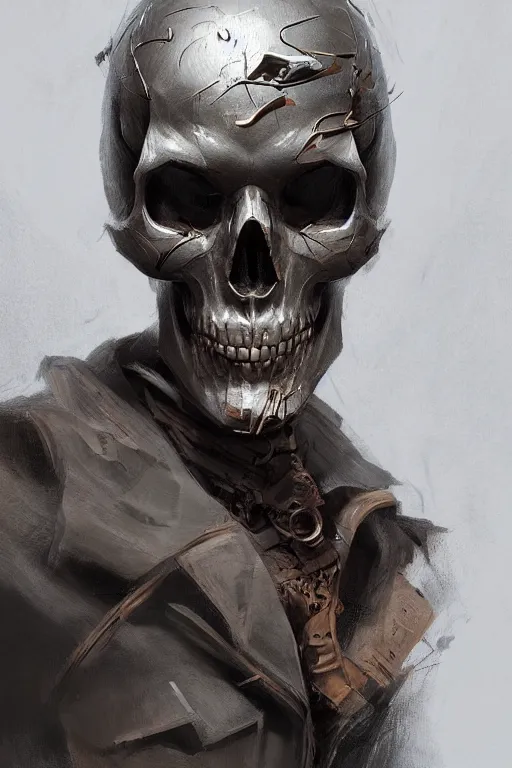 Image similar to concept art skull barrista, close - up portrait, powerfull, intricate, elegant, volumetric lighting, scenery, digital painting, highly detailed, artstation, sharp focus, illustration, concept art, ruan jia, steve mccurry