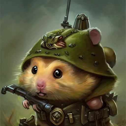 Prompt: cute little anthropomorphic Hamster Soldier, ultra wide lens shot , tiny, small, Jungle camouflage, short, cute and adorable, pretty, beautiful, DnD character art portrait, matte fantasy painting, DeviantArt Artstation, by Jason Felix by Steve Argyle by Tyler Jacobson by Peter Mohrbacher, cinematic lighting