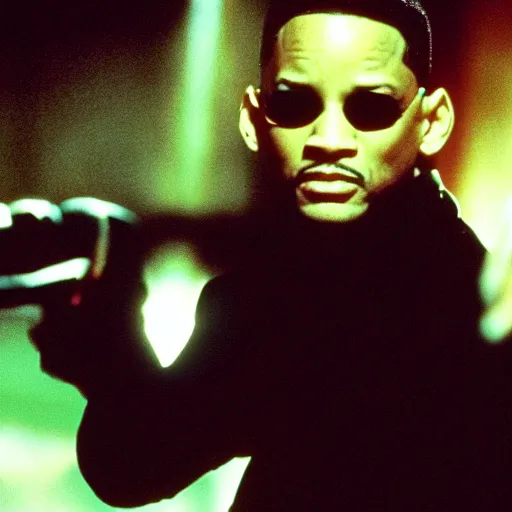 Image similar to !dream Will Smith as Neo in The Matrix (1999), dramatic lighting, cinematic, hyperrealistic