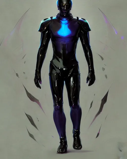 Prompt: character concept of iridescent sinewy smooth muscular male sleek glossy indigo black pearlescent scifi armor with continuous smooth black featureless helmet, by greg rutkowski, mark brookes, jim burns, tom bagshaw, magali villeneuve, trending on artstation