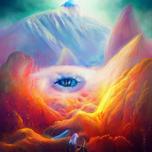 Prompt: A volcano expelling light beautiful landscape detailed painting in the style of Anna Dittmann