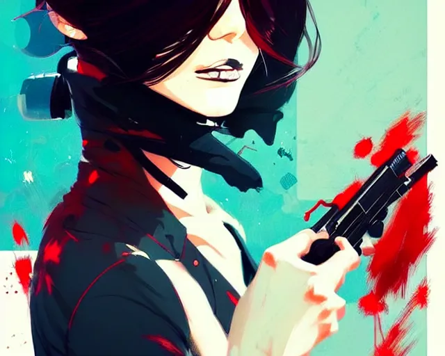 Image similar to a ultradetailed beautiful panting of a stylish gangster woman, by conrad roset, greg rutkowski and makoto shinkai, trending on artstation