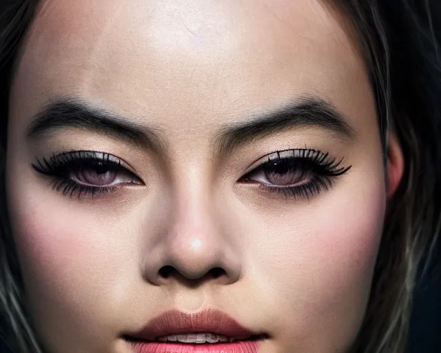 Image similar to asian margot robbie, hyper realistic face, cinematic, close - up, hyper detailed, 3 5 mm photograph, 8 k resolution, film still, sharp lens, wide lens