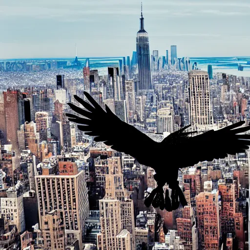 Image similar to a giant crow attacking new york city