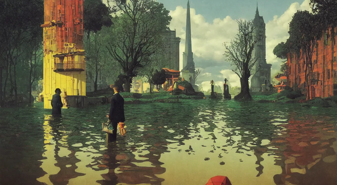 Prompt: single flooded surreal pillar, very coherent and colorful high contrast!! masterpiece by rene magritte simon stalenhag carl spitzweg syd mead norman rockwell edward hopper james gilleard, minimalist, dark shadows, sunny day, hard lighting