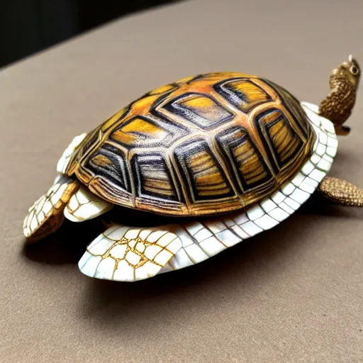 Prompt: ultra detail box turtle king with a mother of pearl shell