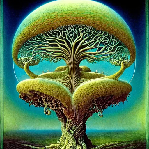 Image similar to tree of life by roger dean and andrew ferez, art forms of nature by ernst haeckel, divine chaos engine, symbolist, visionary, art nouveau, botanical fractal structures, organic, detailed, realistic, surreality