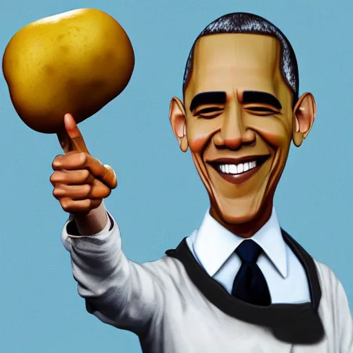 Image similar to Obama with a potato on his head, selfie, realistic, ultra high detail, 8k.
