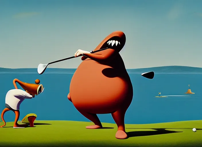 Image similar to matte sharp painting, surrealist, a walrus playing golf, juxtapoz, artforum, gary baseman, preston blair, tex avery, dan mumford, pedro correa