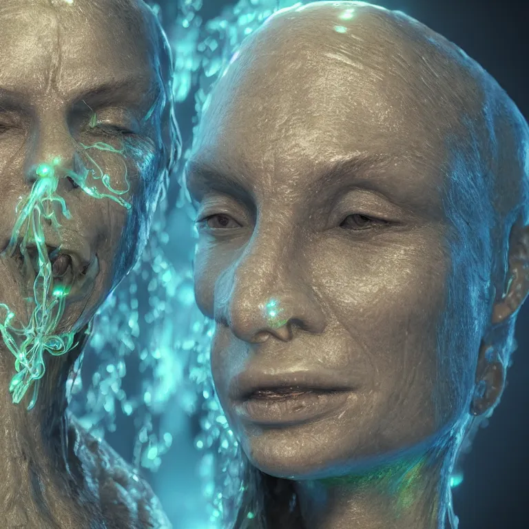 Prompt: octane render portrait by wayne barlow and carlo crivelli and glenn fabry, a deep ocean mariana trench creature made out inflated iridescent plastic and bioluminescence, cinema 4 d, ray traced lighting, very short depth of field, bokeh