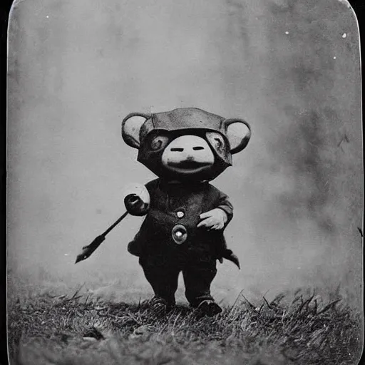 Image similar to 1 9 0 0 s photograph of teemo in the distance, disturbing and creepy