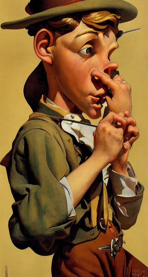 Prompt: pinocchio highly detailed painting by alberto mielgo, j. c. leyendecker