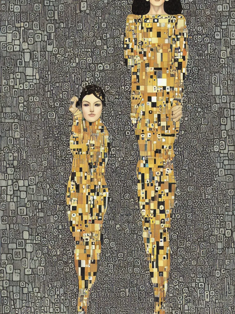 Prompt: isometric symmetrical futuristic female isometric city portrait by klimt