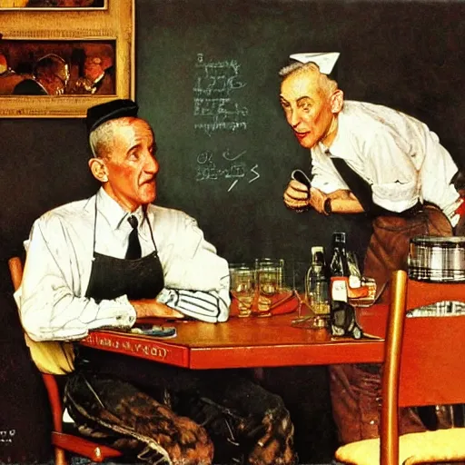 Image similar to benny gantz waiting tables, by norman rockwell