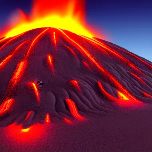 Image similar to 3 d virtual landscape painting, amazing volcanic eruption, three - point lighting, maximum detail, 4 k