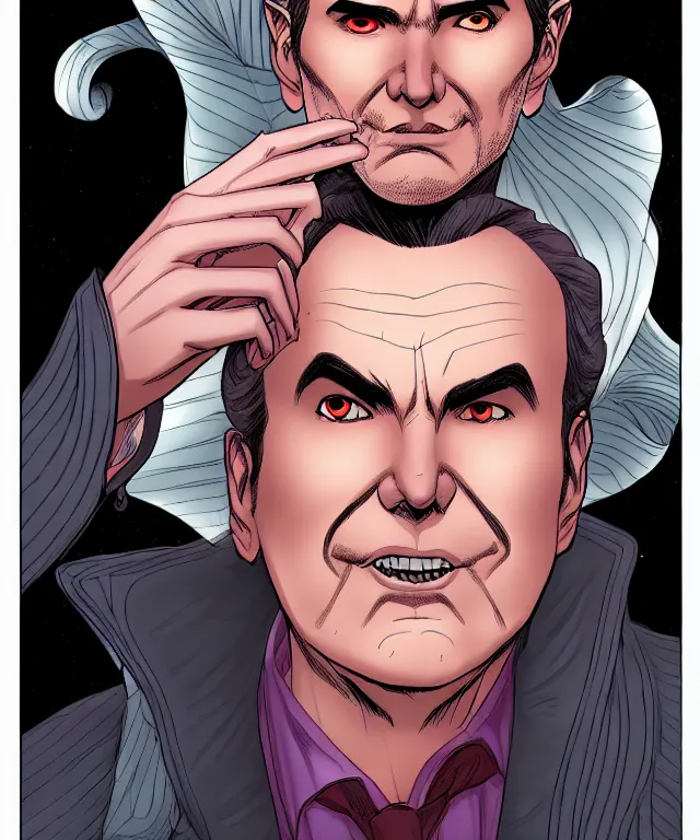 Prompt: a fantasy comic - style full portrait of a gambler who looks like norm macdonald, digital illustration by jenny frison and sana takeda and kentaro miura, fine inking lines, vivid colors, dnd, highly detailed!, hd, 4 k, trending on artstation