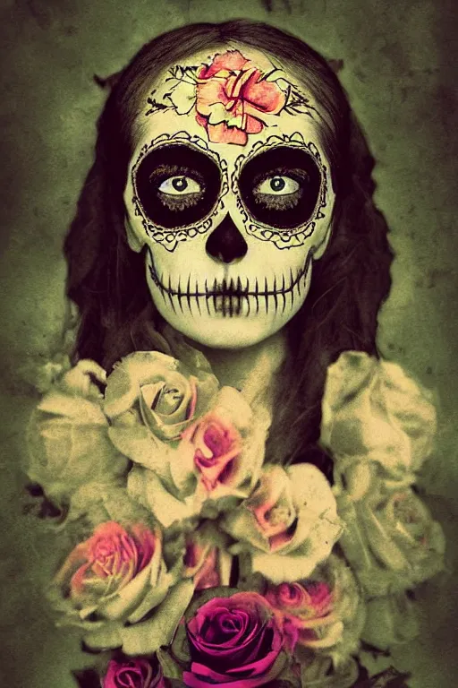 Prompt: Illustration of a sugar skull day of the dead girl, art by Mikko Lagerstedt