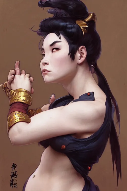 Prompt: portrait of goth Chun Li, Street fighter, highly detailed, digital art from artstation by Ruan Jia and Mandy Jurgens, Alphonse Mucha and Artgerm and william-adolphe bouguereau